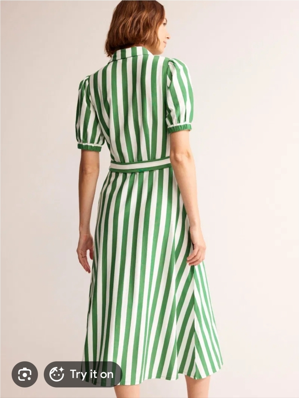 Boden Green and White Vertical Stripe Midi Shirt Dress - Size 14 - Picture 3 of 13